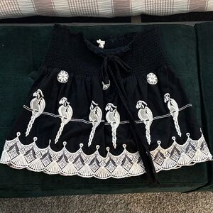 Joie Black and White Parrot Embroidered Mini Skirt